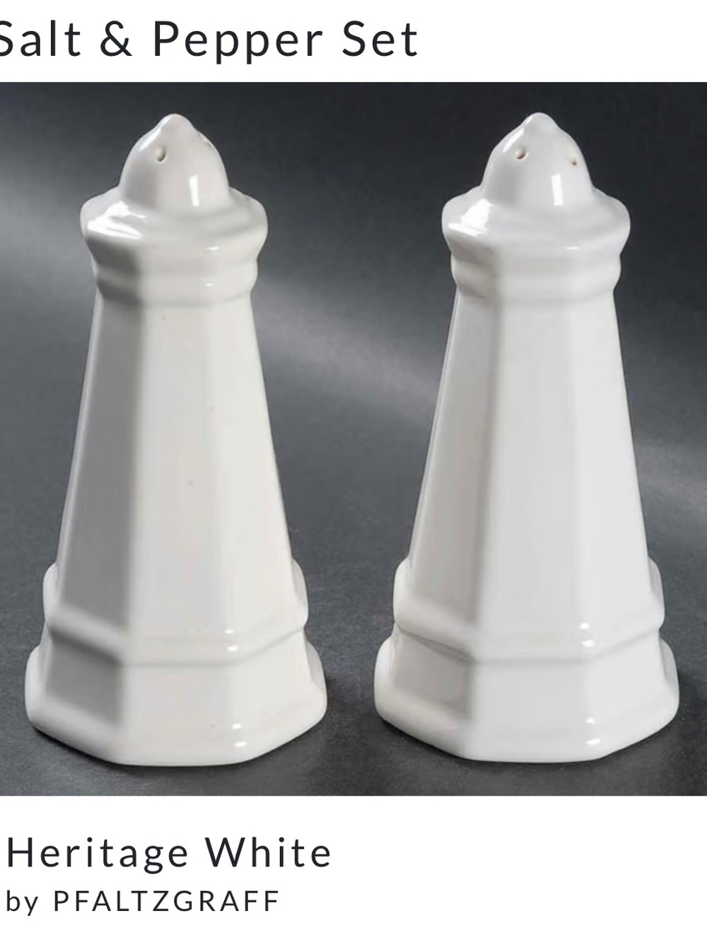 Pfaltzgraff Heritage White Octagonal Salt & Pepper Shakers